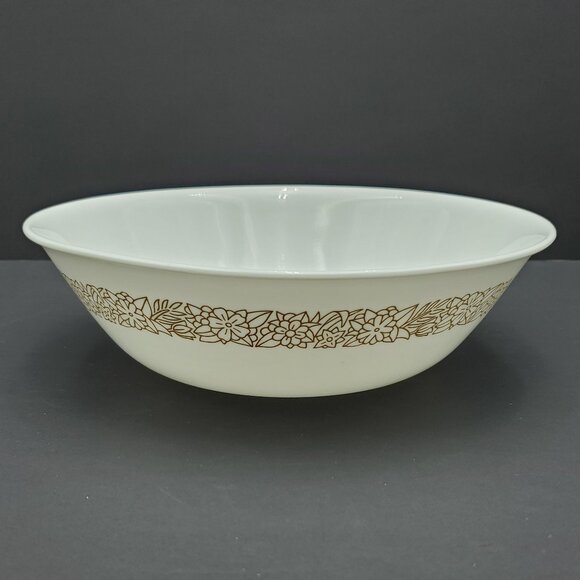 Corelle Woodland Brown Medium Vegetable Serving Bowl Brown Flowers on White Bowl - Picture 1 of 7